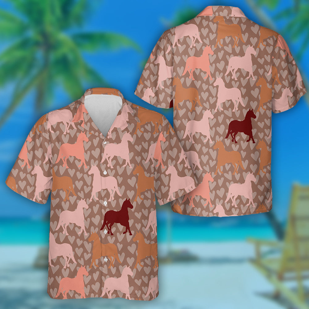 Abstract Colorful Hearts Camouflage With Horses Hawaiian Shirt, Hawaiian Shirt Gift, Christmas Gift