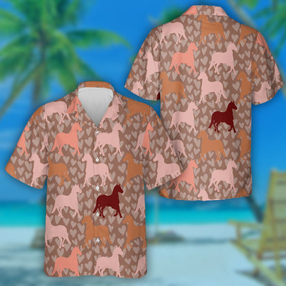 Abstract Colorful Hearts Camouflage With Horses Hawaiian Shirt, Hawaiian Shirt Gift, Christmas Gift