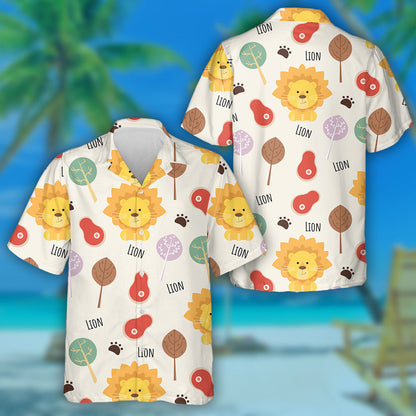 Cute Baby Lion With Footprint Tree And Meat Hawaiian Shirt, Hawaiian Shirt Gift, Christmas Gift