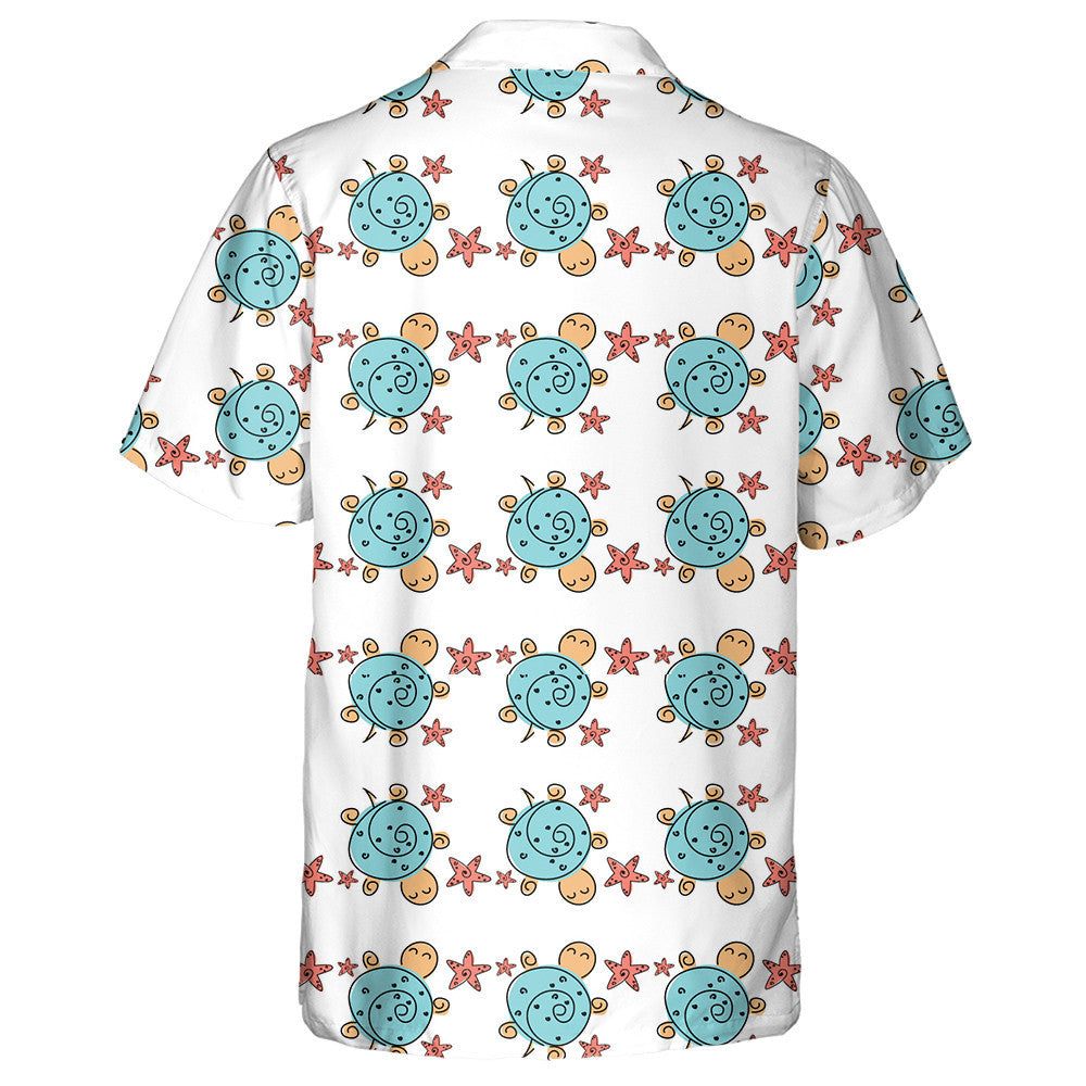 Sea Turtle Swirl With Red Starfish Hawaiian Shirt,Hawaiian Shirt Gift, Christmas Gift