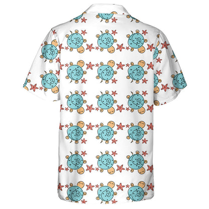 Sea Turtle Swirl With Red Starfish Hawaiian Shirt,Hawaiian Shirt Gift, Christmas Gift