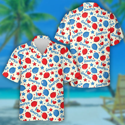 Watercolor Illustration Of Red And Blue Balloon American Proud Hawaiian Shirt, Hawaiian Shirt Gift, Christmas Gift