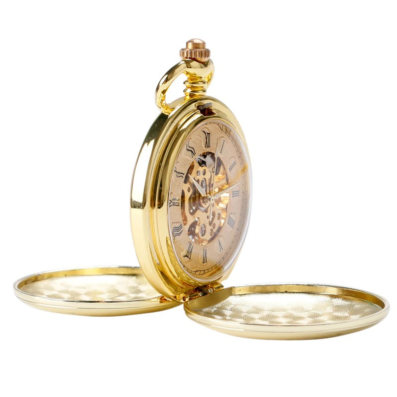 Christmas Gift Smooth Mechanical Pocket Watch Full Luxury Gold Color Men Women Stylish Retro