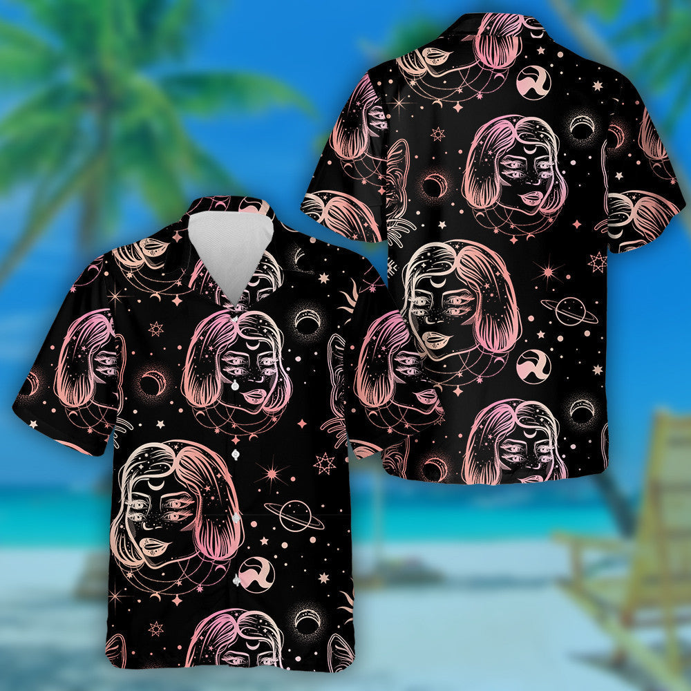 Tatto Art Style With Four Eyed Lady And Cat Hawaiian Shirt, Hawaiian Shirt Gift, Christmas Gift
