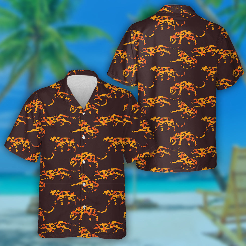 Wild African Leopards With Abstract Brown Style Hawaiian Shirt, Hawaiian Shirt Gift, Christmas Gift
