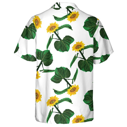 Design Illustration With Sunflowers With Leaves On White Background Hawaiian Shirt, Hawaiian Shirt Gift, Christmas Gift
