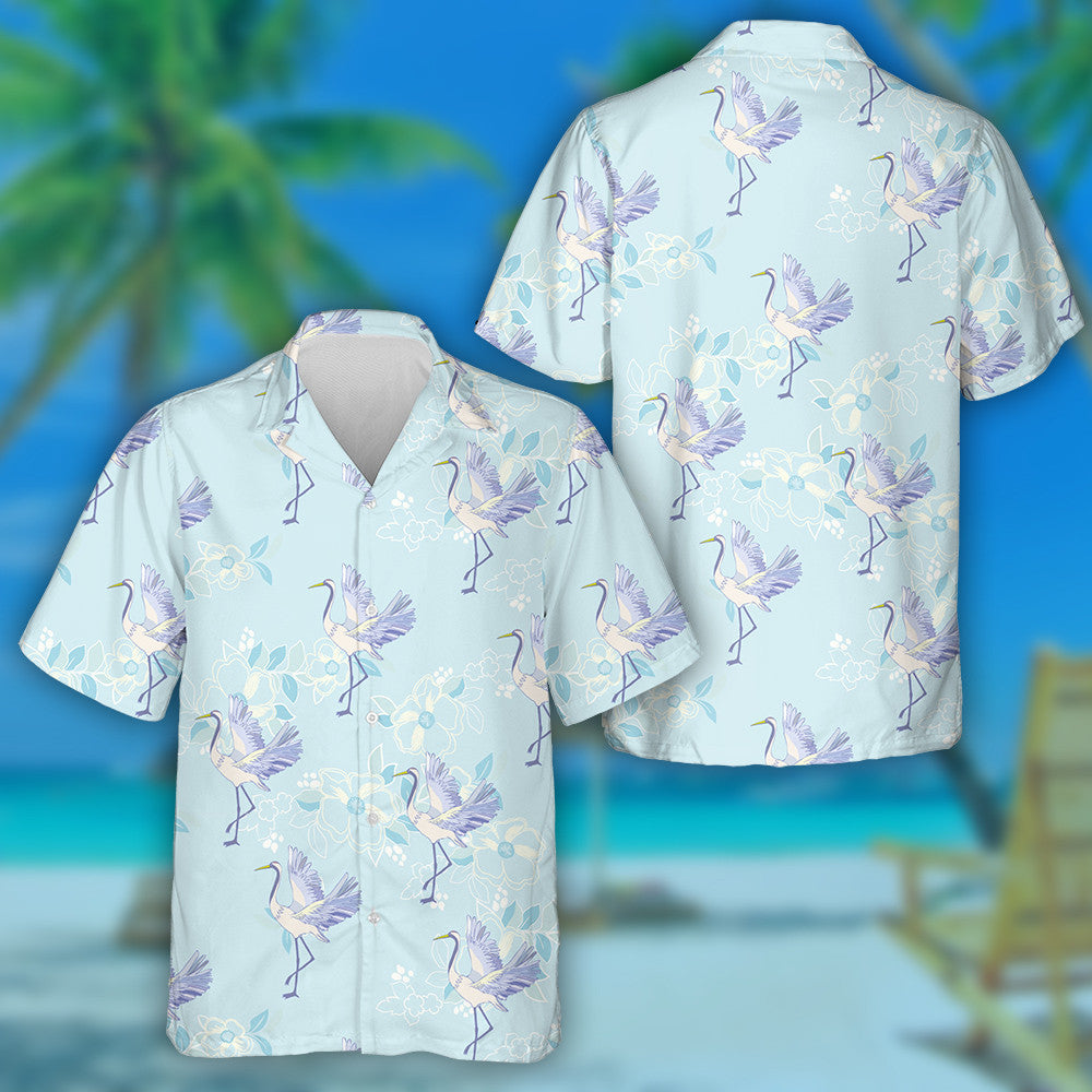 Flying Birds And Floral On Blue Background Hawaiian Shirt, Hawaiian Shirt Gift, Christmas Gift