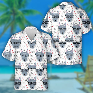 Grey Wolf With Glasses And Hearts Hawaiian Shirt,Hawaiian Shirt Gift, Christmas Gift