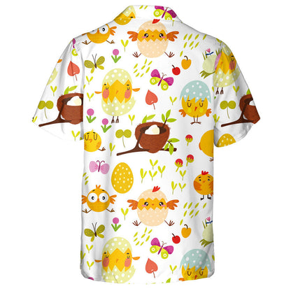 Cute Chickens With Butterfly Flower And Egg Nest Hawaiian Shirt, Hawaiian Shirt Gift, Christmas Gift