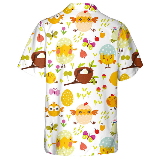 Cute Chickens With Butterfly Flower And Egg Nest Hawaiian Shirt, Hawaiian Shirt Gift, Christmas Gift