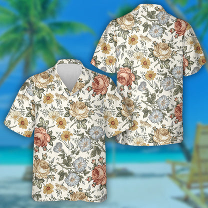 Rose Petunia Wildflowers Beautiful Fabric Blooming Design Hawaiian Shirt, Hawaiian Shirt Gift, Christmas Gift