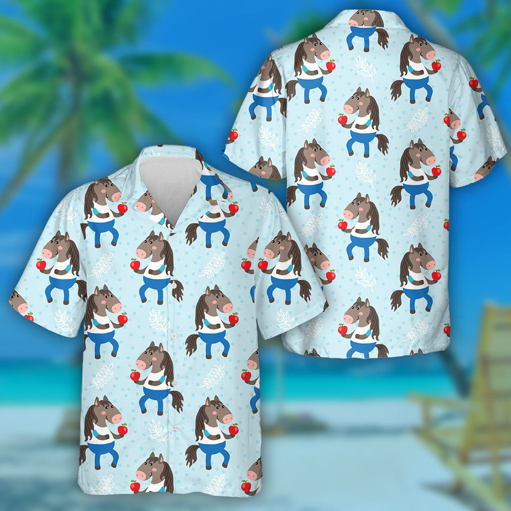 Cute Cartoon Horse And Red Apple Hawaiian Shirt,Hawaiian Shirt Gift, Christmas Gift