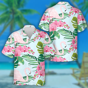 Pink Flamingo With Phalaenopsis Orchid Flower Hawaiian Shirt,Hawaiian Shirt Gift, Christmas Gift