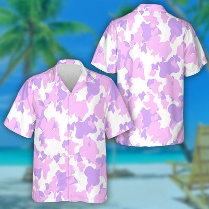 Modern Abstract Pink Purple And White Camouflage Pattern Hawaiian Shirt, Hawaiian Shirt Gift, Christmas Gift