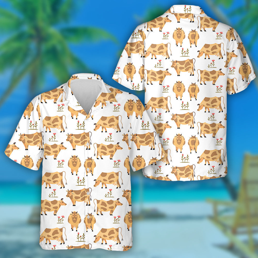 Brown Cows Farming Herd Domestic Animals Cartoon Hawaiian Shirt, Hawaiian Shirt Gift, Christmas Gift