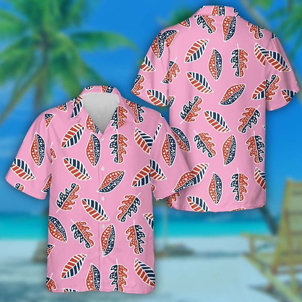 Leaves Hand Drawn Multicolor With American Flag Colors Hawaiian Shirt, Hawaiian Shirt Gift, Christmas Gift