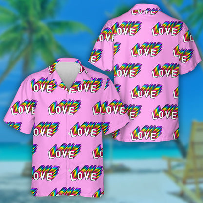 Rainbow Love Words Isolated On Pink Background Hawaiian Shirt, Hawaiian Shirt Gift, Christmas Gift