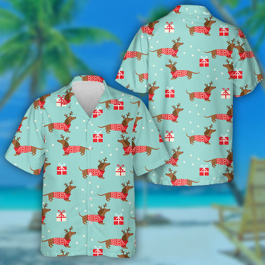 Christmas Winter Dachshund Presents And Snow Hawaiian Shirt, Hawaiian For Gift