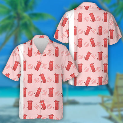 Hand Drawn Funny Red Cow With Flowers Hawaiian Shirt, Hawaiian Shirt Gift, Christmas Gift