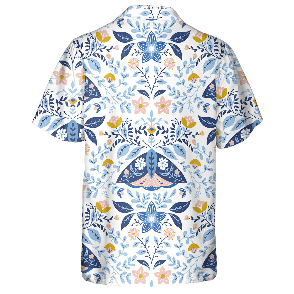 Theme Folk Art Moths And Flowers Hawaiian Shirt,Hawaiian Shirt Gift, Christmas Gift