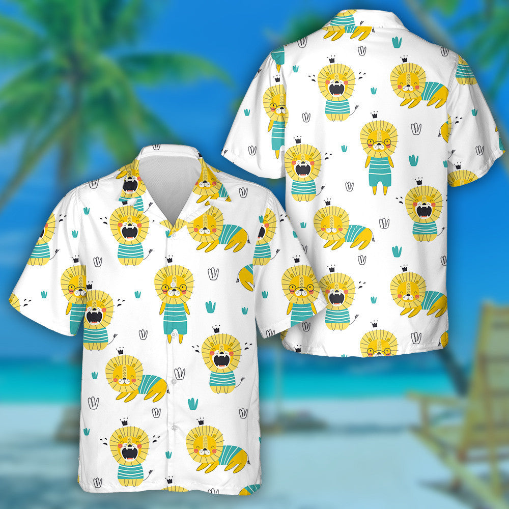 Funny Animal Lion In Diferrent Emotions Hawaiian Shirt,Hawaiian Shirt Gift, Christmas Gift