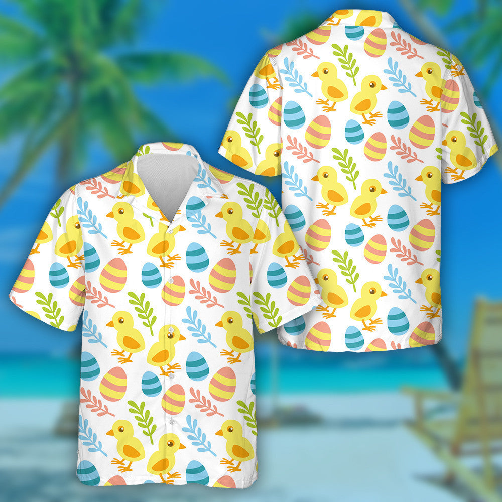 Baby Little Chicken With Easter Eggs And Leaves Hawaiian Shirt, Hawaiian Shirt Gift, Christmas Gift