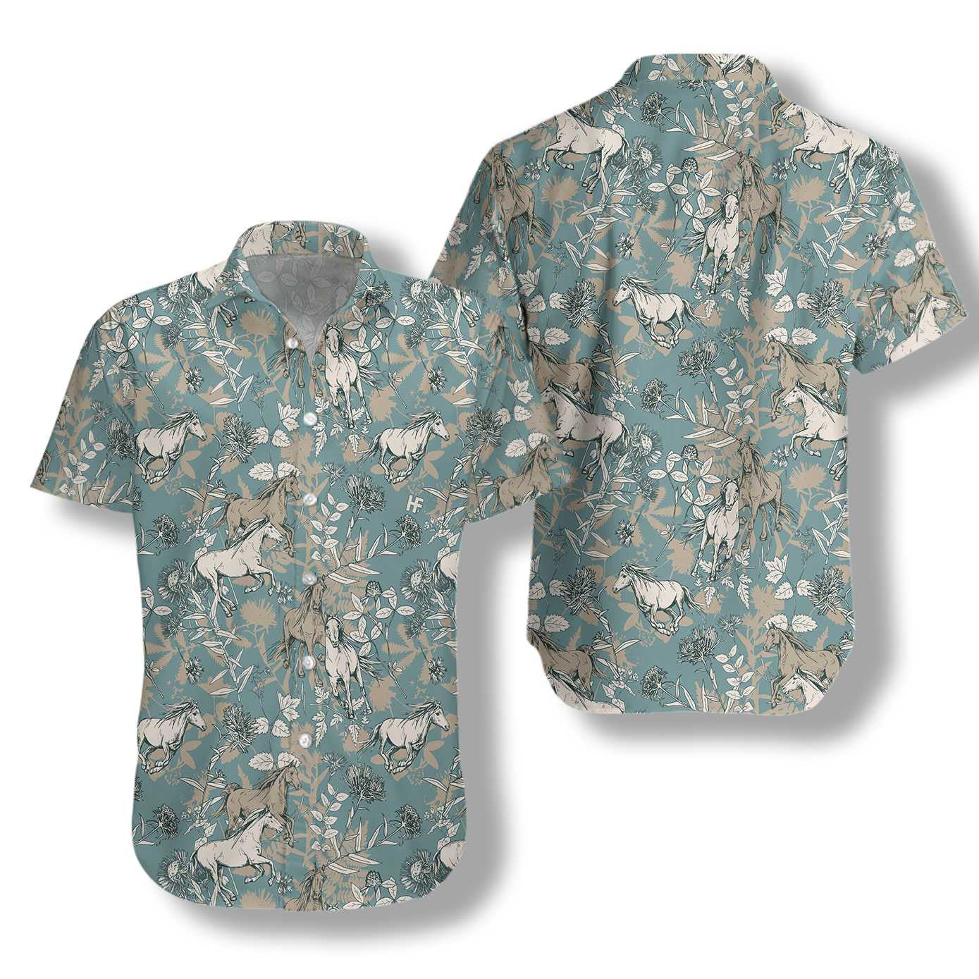 Drab Color Beautiful Horses Design Hawaiian Shirt,Hawaiian Shirt Gift, Christmas Gift