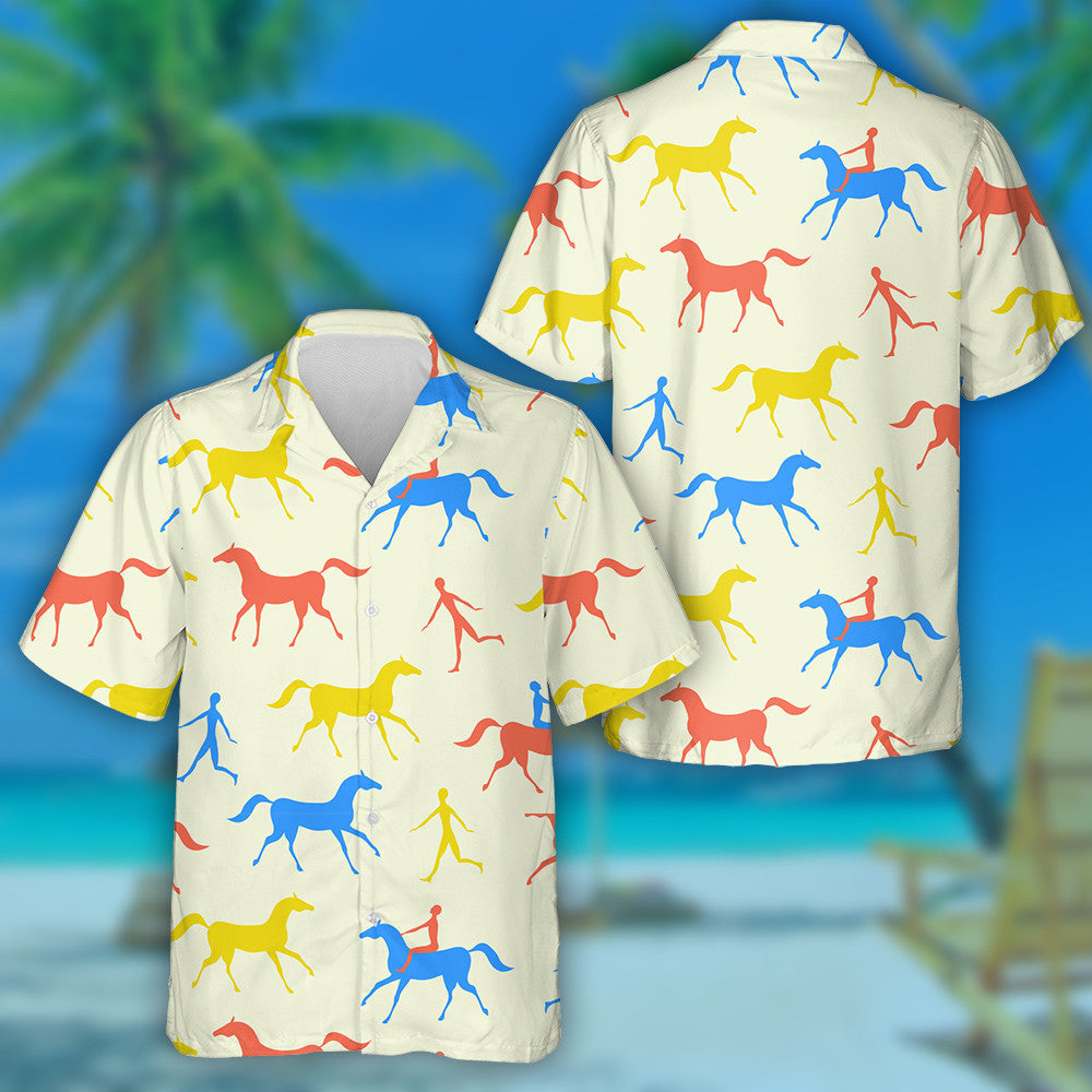 Man And Horse Movement Red Blue And Yellow Hawaiian Shirt, Hawaiian Shirt Gift, Christmas Gift