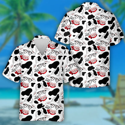 Red Blue Silhouettes Of Cows And Flowers Hawaiian Shirt, Hawaiian Shirt Gift, Christmas Gift