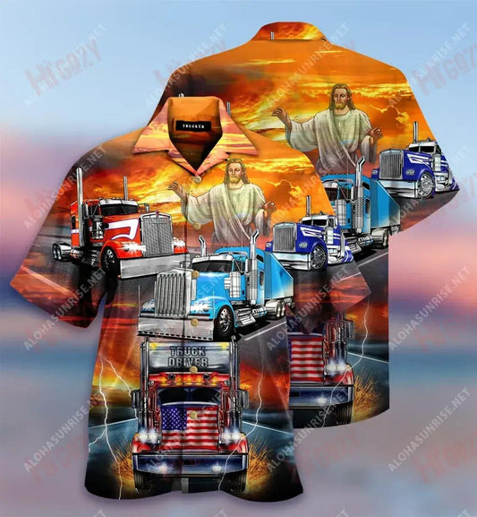 Jesus Blesses Truckers Short Hawaiian Shirt Vacation Hawaiian T Shirts Tactical Hawaiian Shirt Hawaiian Shirts For Women, Hawaiian Shirt Gift, Christmas Gift