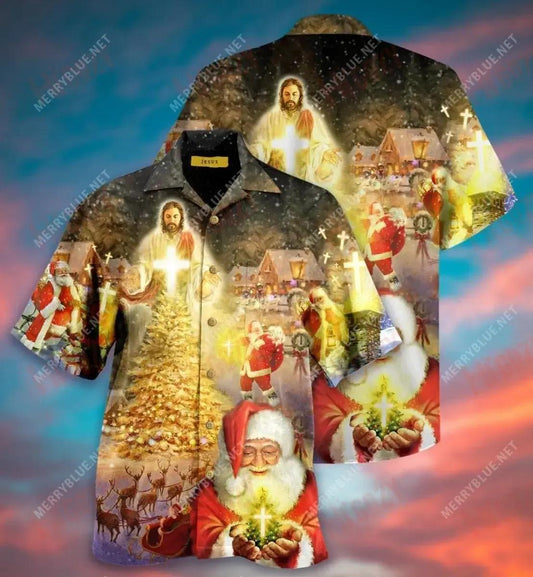 Jesus Is The Magic Of Christmas Short Hawaiian Shirt Vacation Hawaiian T Shirts Tactical Hawaiian Shirt Hawaiian Shirts For Women, Hawaiian Shirt Gift, Christmas Gift