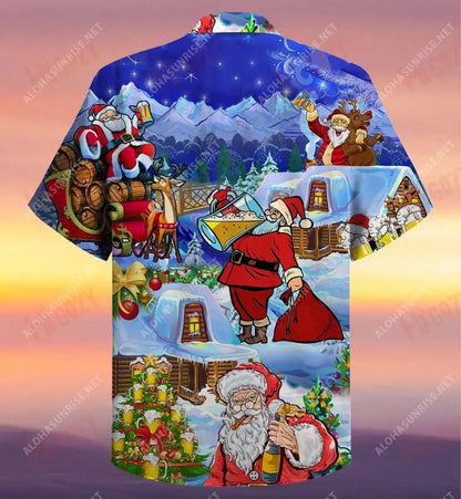 Beery Christmas Santa Claus Drinks Beer Short Hawaiian Shirt Ocean Short Sleeve Best Hawaiian Shirts Hawaiian Shirt Pattern, Hawaiian Shirt Gift, Christmas Gift