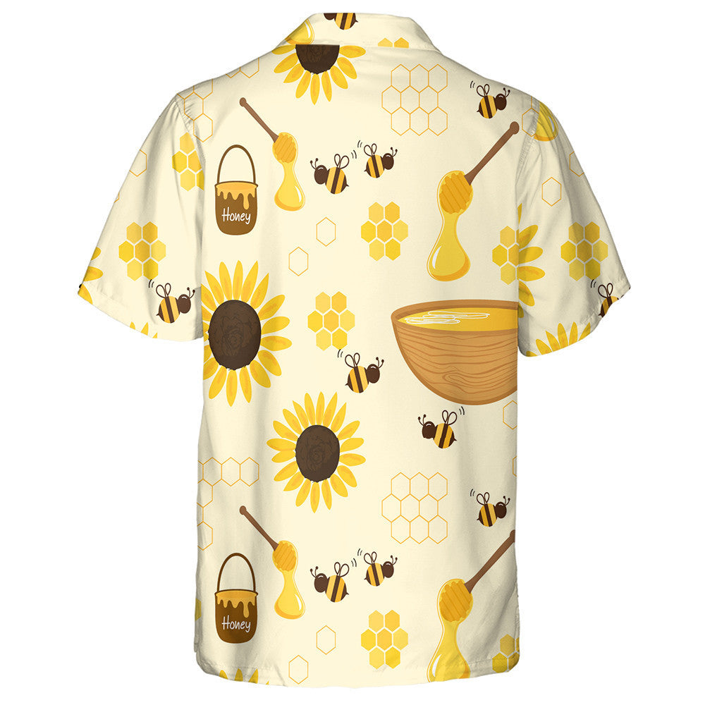 Bee Cartoons Honey Bucket Sunflower Hive Wooden Dipper Hawaiian Shirt, Hawaiian Shirt Gift, Christmas Gift