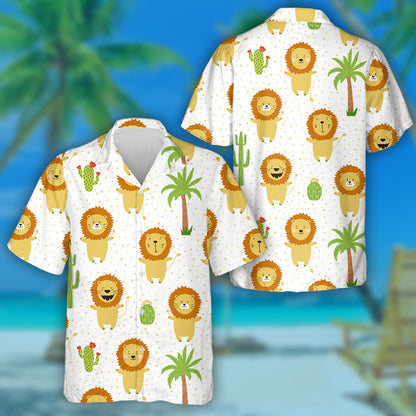 Funny Lion Cubs With Palm Tree And Cactus Hawaiian Shirt, Hawaiian Shirt Gift, Christmas Gift