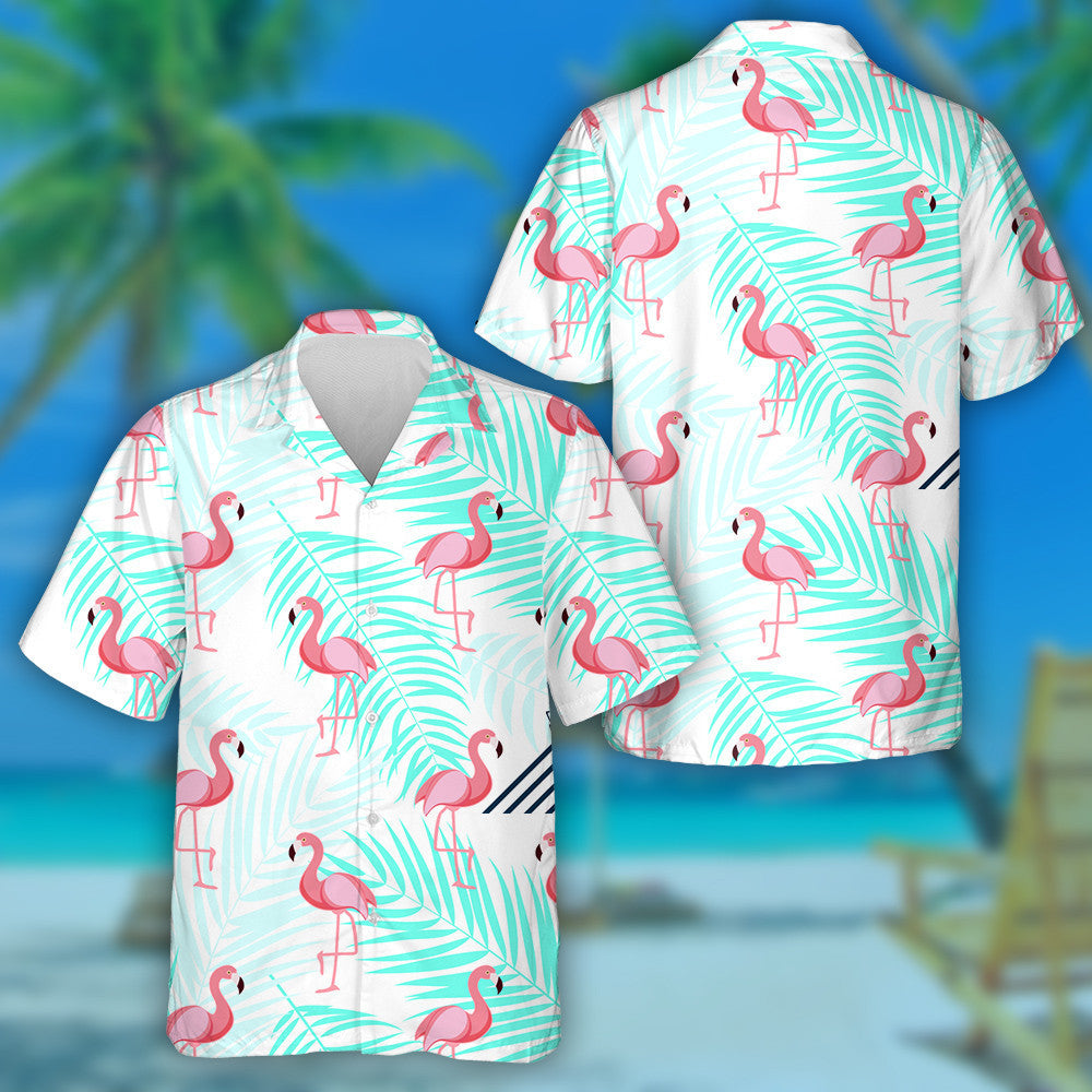 Flamingo Standing On One Leg With Palm Leave Hawaiian Shirt, Hawaiian Shirt Gift, Christmas Gift
