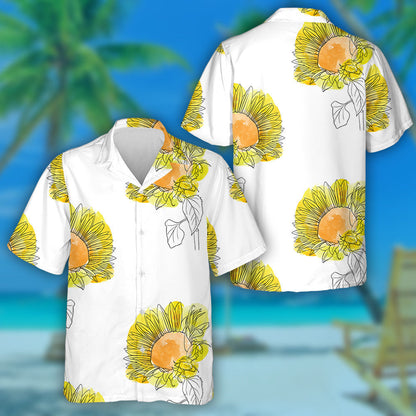 Childish Drawing Sunflowers Floral Background With Watercolor Spots Hawaiian Shirt, Hawaiian Shirt Gift, Christmas Gift