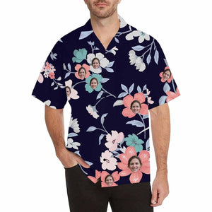 Custom Face Flower Branch Men's All Over Print Hawaiian Shirt, Hawaiian Shirt Gift, Christmas Gift