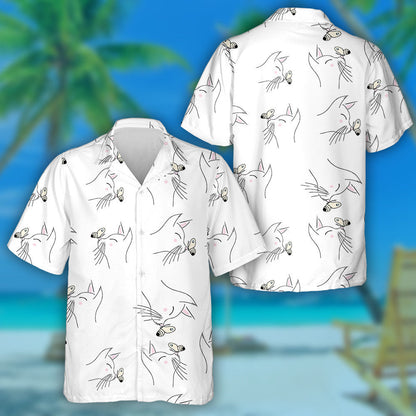 Face Of White Cat And Butterfly Hawaiian Shirt,Hawaiian Shirt Gift, Christmas Gift