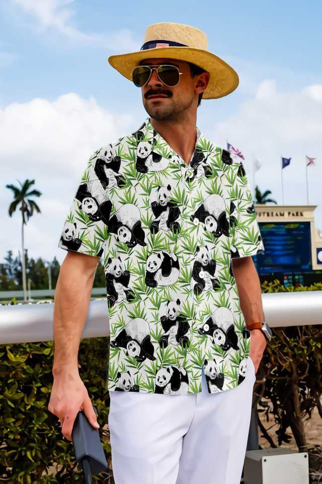 Into Nature Panda Bamboo Design Hawaiian Shirt, Hawaiian Shirt Gift, Christmas Gift