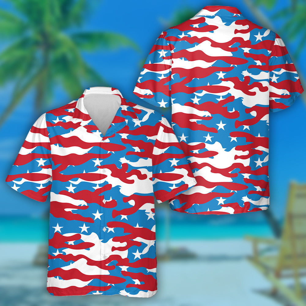 Modern Camo US Army Colors Patriotic Star Pattern Hawaiian Shirt, Hawaiian Shirt Gift, Christmas Gift