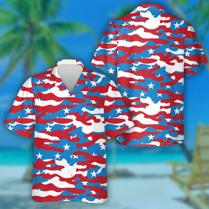 Modern Camo US Army Colors Patriotic Star Pattern Hawaiian Shirt, Hawaiian Shirt Gift, Christmas Gift