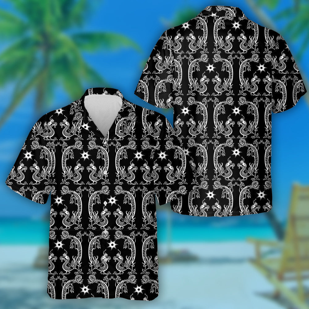 Chinese Dragon On Black Background Vintage Style Hawaiian Shirt, Hawaiian Shirt Gift, Christmas Gift
