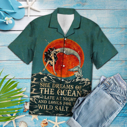 Red Moon Mermaid Dream Of The Ocean Pattern Hawaiian Shirt, Hawaiian Shirt Gift, Christmas Gift