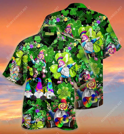 Shamrock Gnome Hippie Unisex Short Hawaiian Shirt Summer Hawaiian T Shirts Tactical Hawaiian Shirt Hawaiian Shirts For Men, Hawaiian Shirt Gift, Christmas Gift