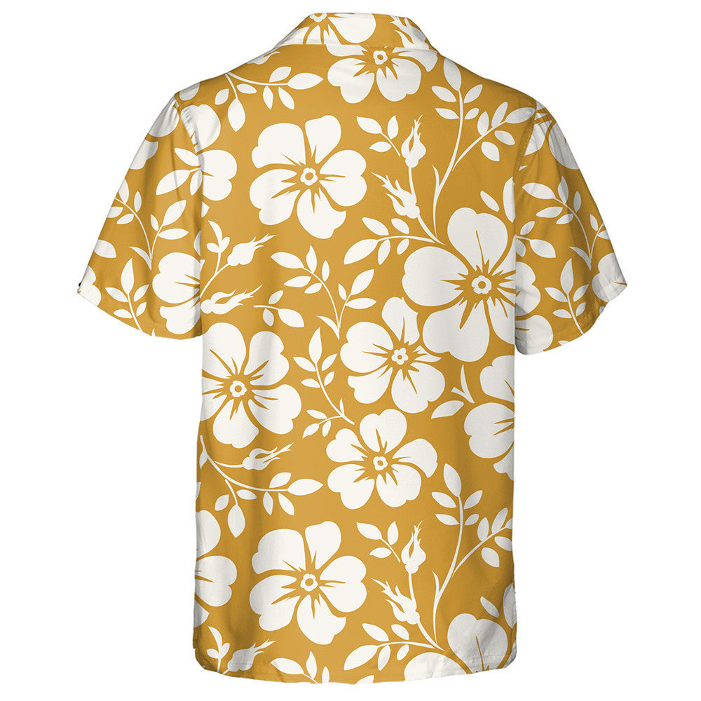 Wild Roses Branch Silhouette On Yellow Background Design Hawaiian Shirt, Hawaiian Shirt Gift, Christmas Gift