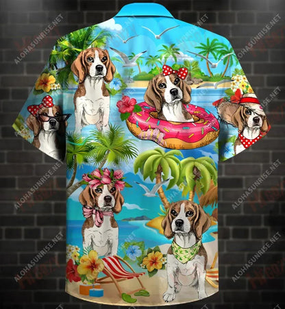 Beagles On Vacation Unisex Short Sleeve Shirt Hobbies Short Sleeve Hawaiian Crazy Shirts Funny Hawaiian Shirts, Christmas Gift