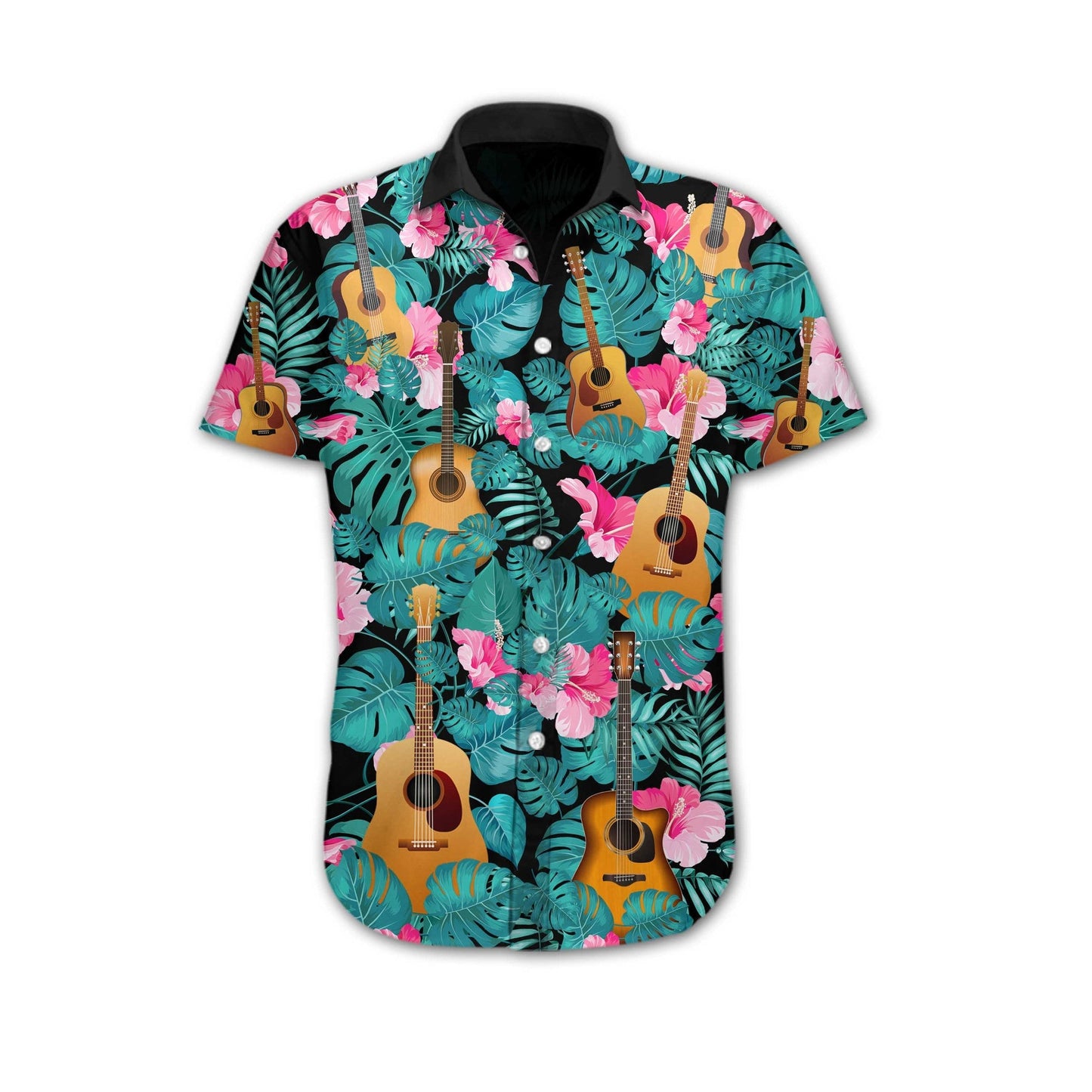 Love Music Guitar Tropical Design Hawaiian Shirt, Hawaiian For Gift