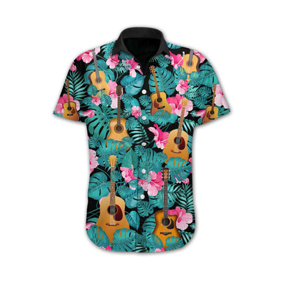 Love Music Guitar Tropical Design Hawaiian Shirt, Hawaiian For Gift