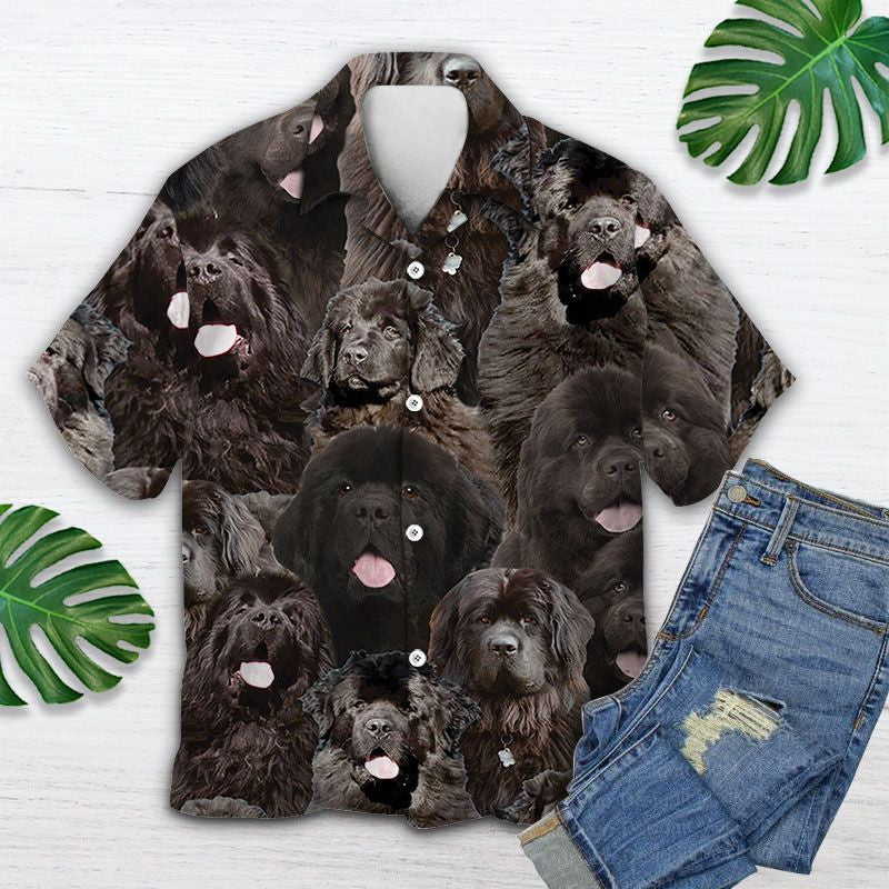 Awesome Dark Color Newfoundland Dog Face Themed Hawaiian Shirt, Hawaiian Shirt Gift, Christmas Gift