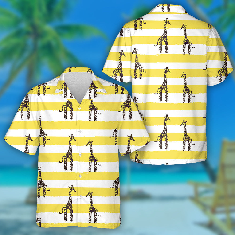 Painting Yellow And White Striped Baby Giraffe Pattern Hawaiian Shirt, Hawaiian Shirt Gift, Christmas Gift